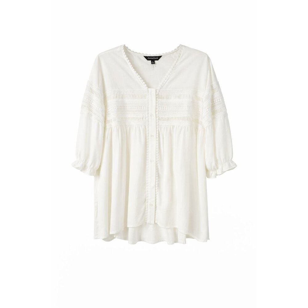 Davi & Dani Women's White Balloon 3/4 Sleeve Crochet Lace Blouse Tops, 3X, NWT